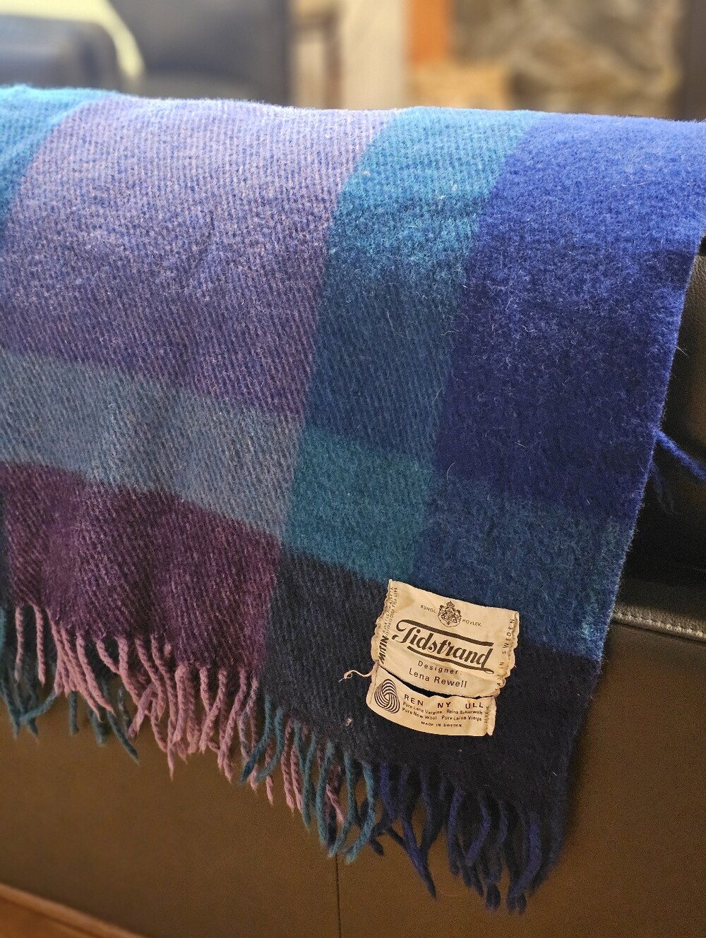 Vintage 1960s Tidstrand Sweden Pure Wool Blanket Throw by Designer Lena Rewell